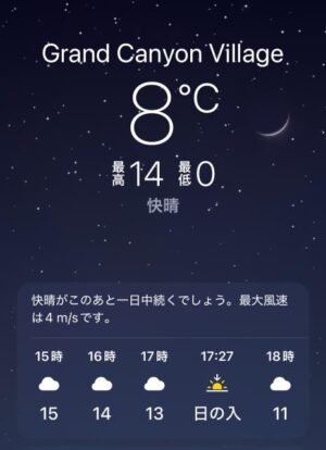 グランドキャニオン_大晦日_気温_日の入時間