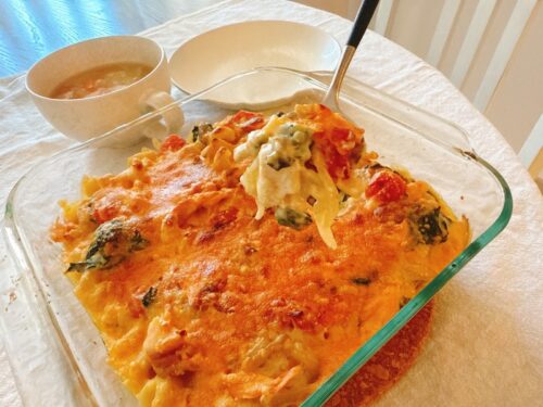 駐在妻_アメリカ生活_ご飯_献立_料理_グラタン_鮭_鶏肉_ケール
