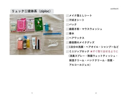 エコノミー_飛行機_機内持ち込み_持ち物リスト_国際線_長時間_フライト_チェックリスト_液体類_ジップロック
